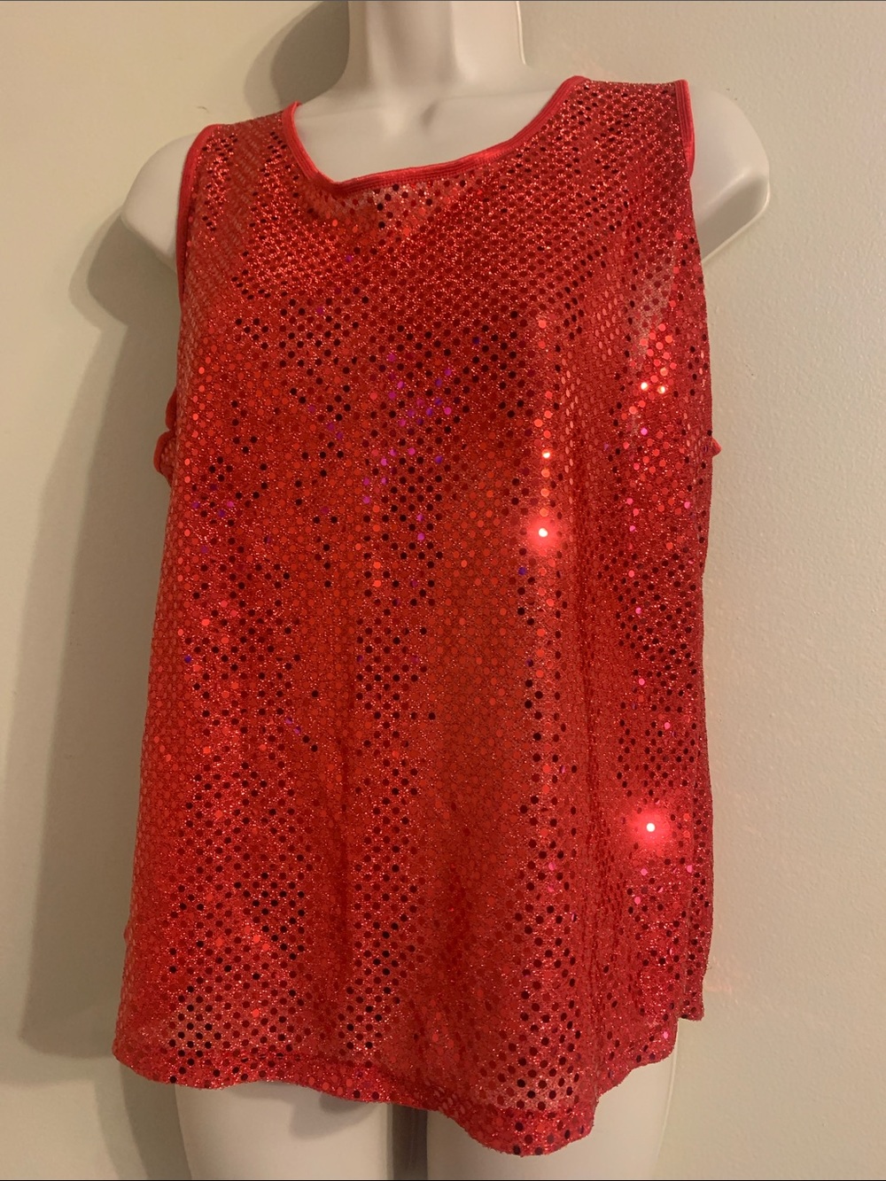 HONORS Intimates Red Sequin vintage tank patriotic red metallic top